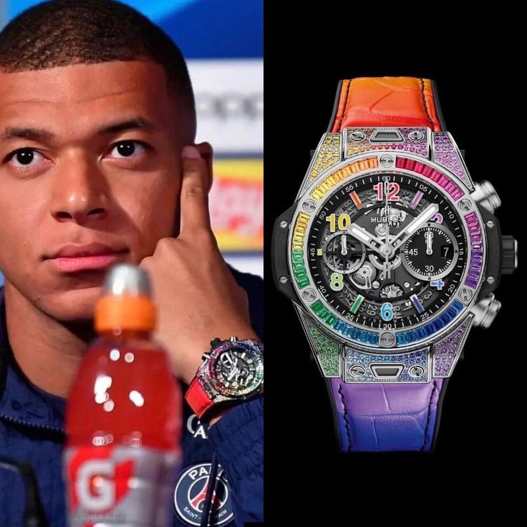 Kylian Mbappe With His Lovely Hublot Watches - Big Bang Unico Titanium Rainbow