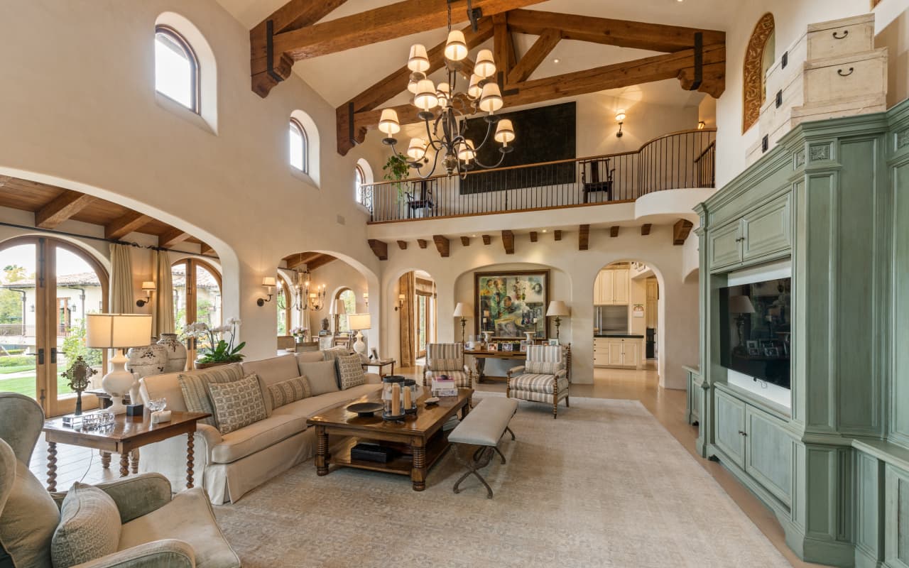 A double-height family room. 