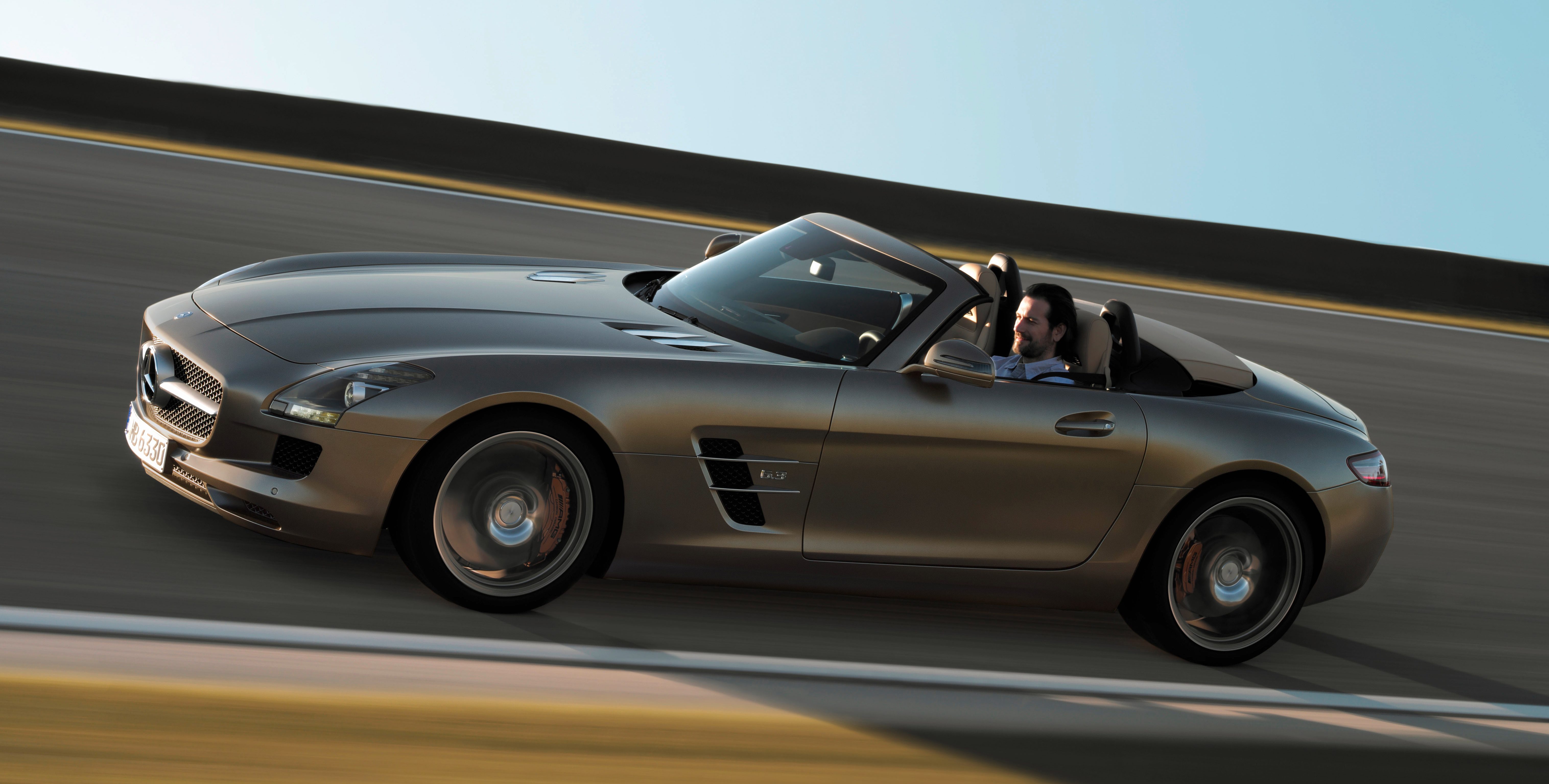  The Mercedes-Benz SLS AMG Roadster has a 6.3-liter V8 engine that pushes out 571 horsepower