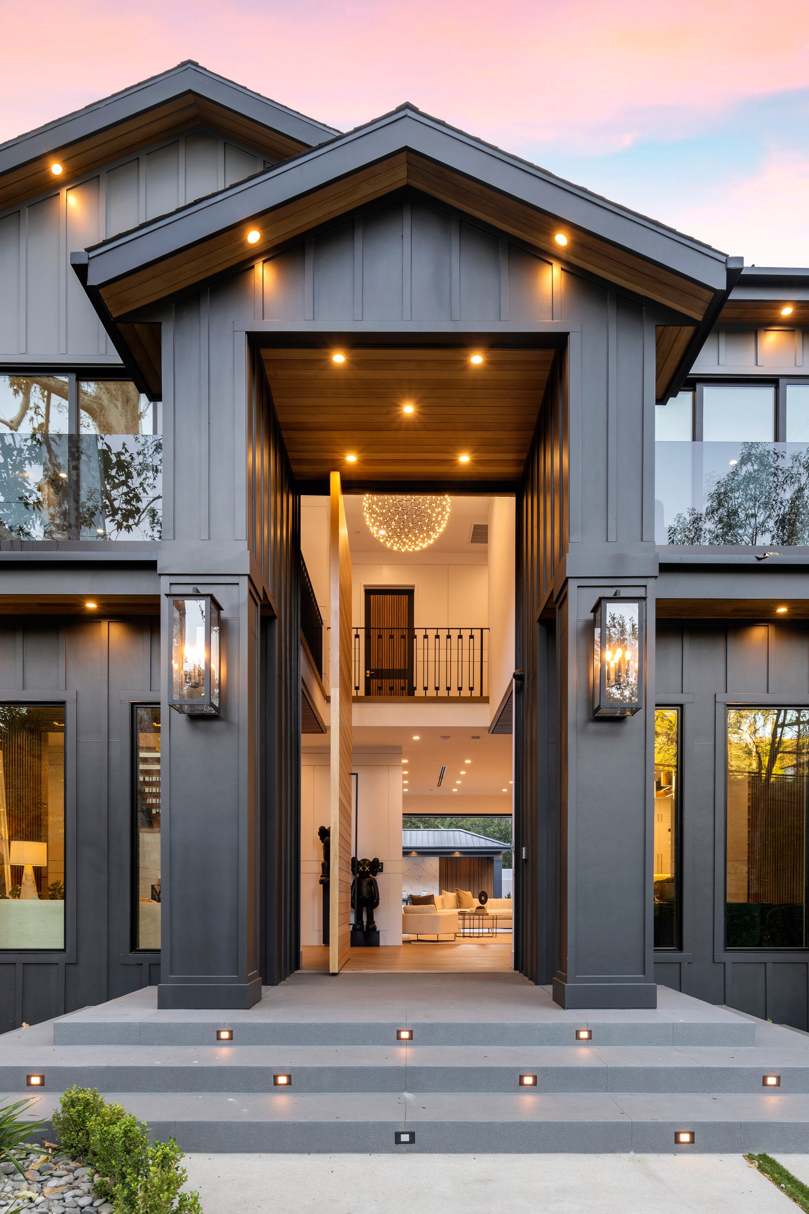 The 20foottall front door is one of the home's most impressive features.