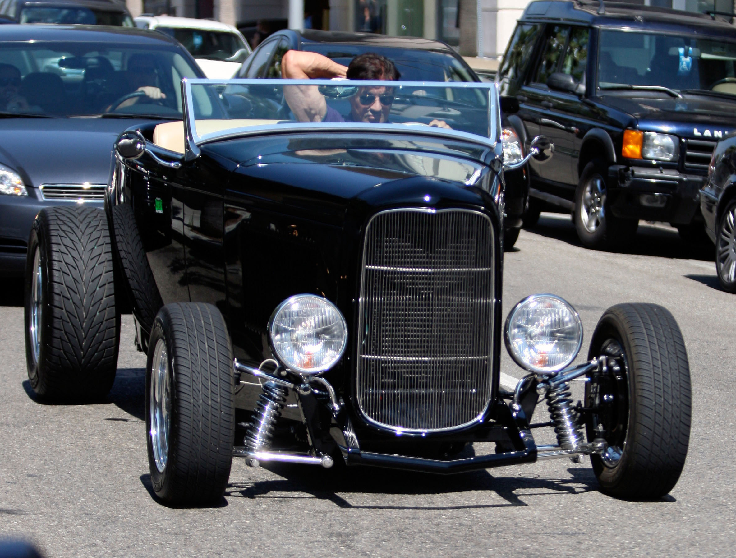 Rocky legend pictured driving his Hot Rod in Beverly Hills