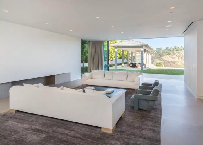 living room in Kim Kardashian and Kanye West's Bel Air estate