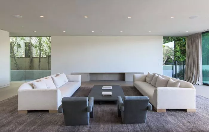 living room in Kim Kardashian and Kanye West's Bel Air estate