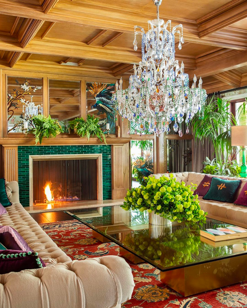 A luxurious living room complete with chandelier