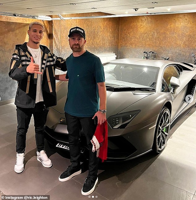 Manchester United winger Antony poses alongside his new Lamborghini Aventador